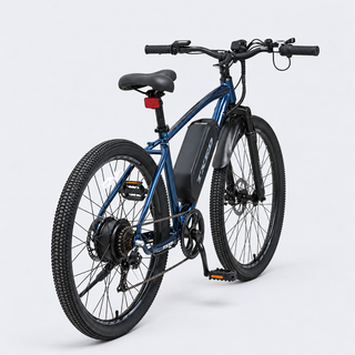 TXED Trail Blue electric bike, rear three-quarter view