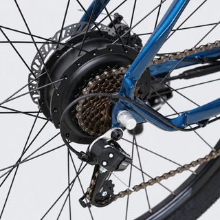 TXED Trail Blue 05 drivetrain on light grey studio background