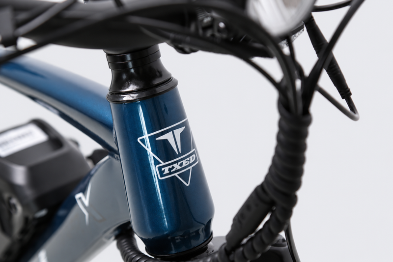 TXED Trail Blue 06 detail on light grey studio background