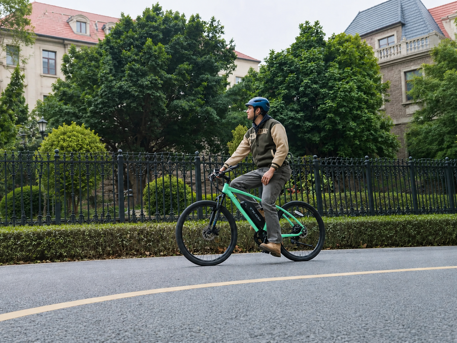 TXED Trail Mint Green 01 city riding lifestyle scene