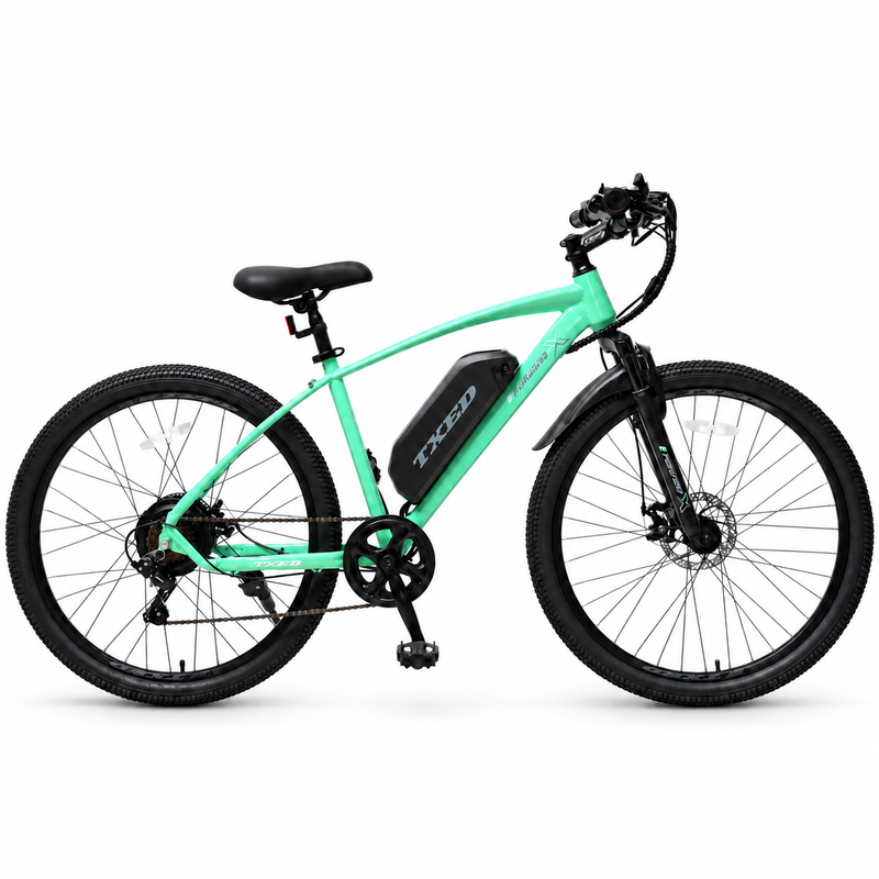 TXED Trail Mint Green electric bike, side profile on white background