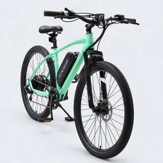 TXED Trail Mint Green electric bike, front three-quarter view