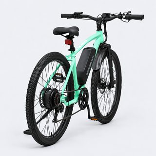 TXED Trail Mint Green electric bike, rear three-quarter view