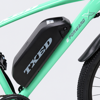 TXED Trail Mint Green 04 battery on light grey studio background