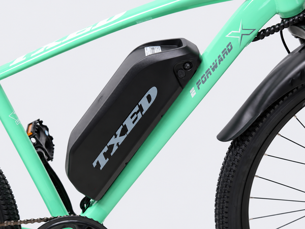 TXED Trail Mint Green 04 battery on light grey studio background