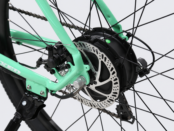 TXED Trail Mint Green 05 drivetrain on light grey studio background