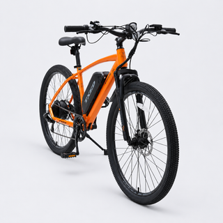 TXED Trail Orange electric bike, front three-quarter view
