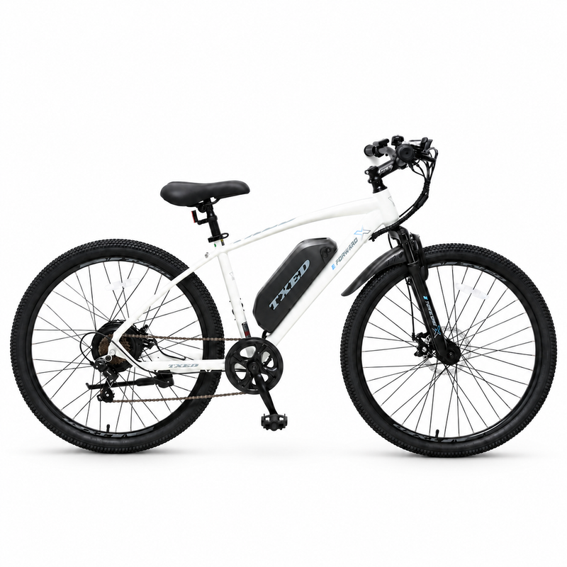 TXED Trail White electric bike, side profile on white background