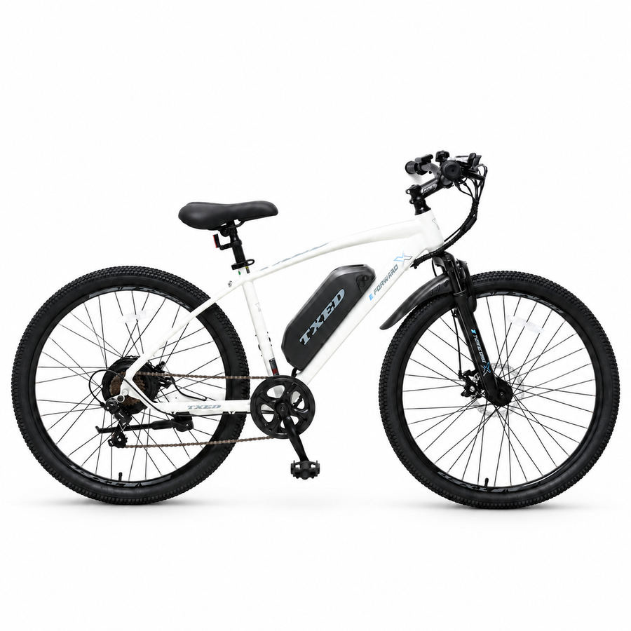 TXED Trail White electric bike, side profile on white background
