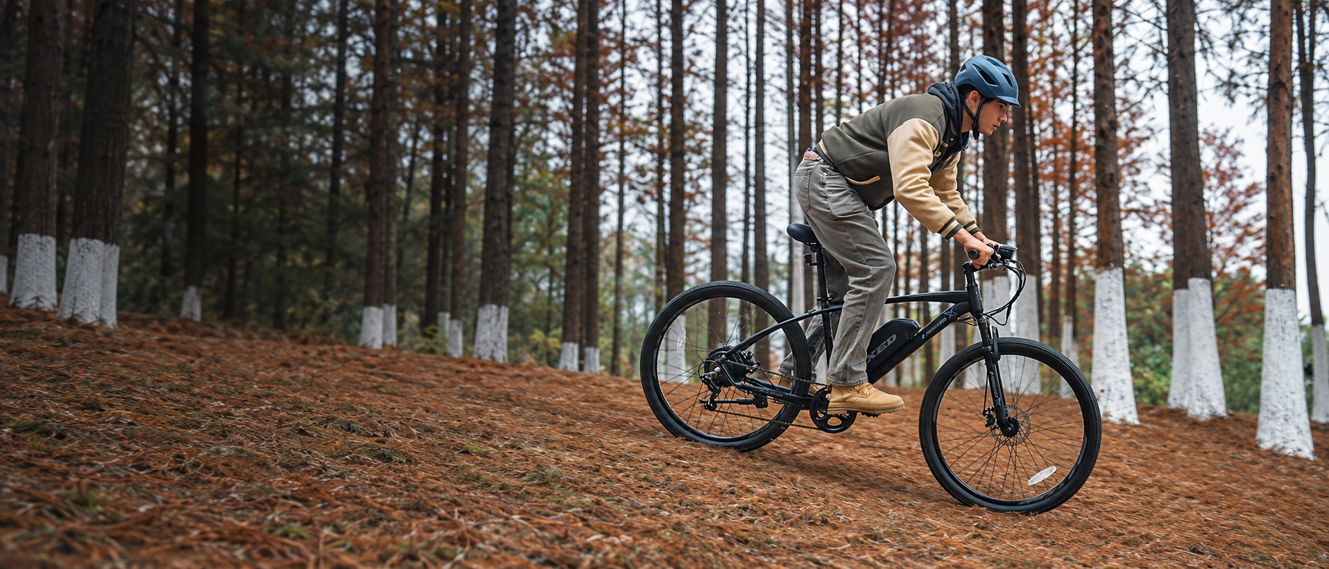 TXED Trail electric mountain bike ridden on a forest trail